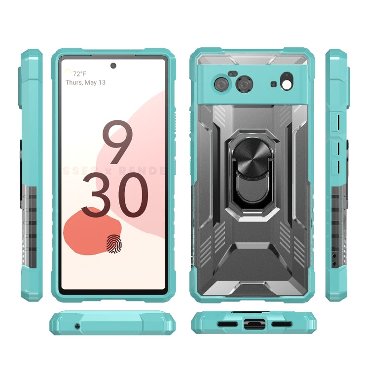 For Google Pixel 6 PC + TPU Shockproof Protective Case with Metal Ring Holder