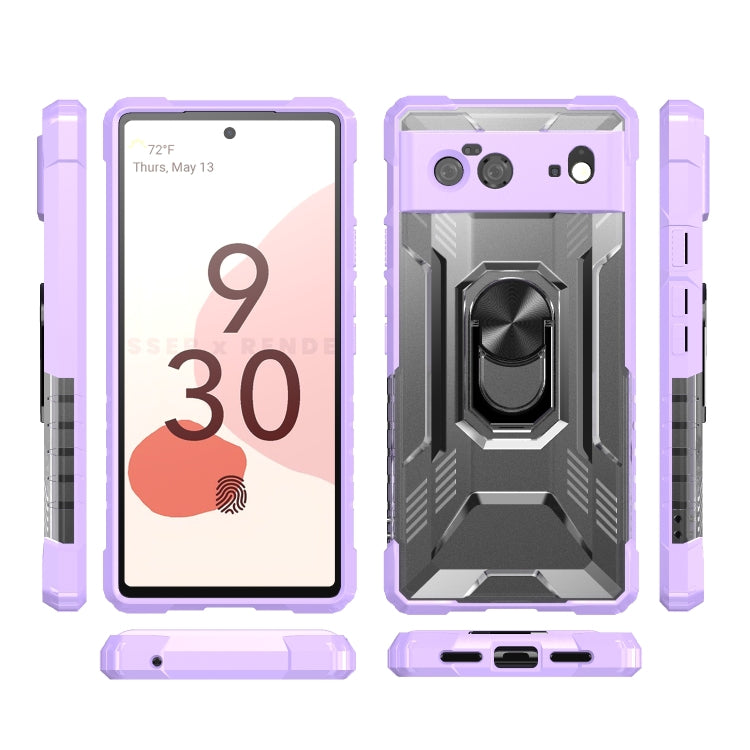 For Google Pixel 6 PC + TPU Shockproof Protective Case with Metal Ring Holder
