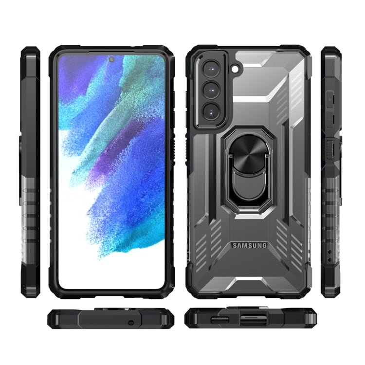 For Samsung Galaxy S21 FE PC + TPU Shockproof Protective Case with Metal Ring Holder