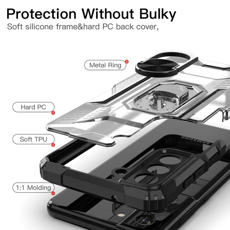 For Samsung Galaxy S21 FE PC + TPU Shockproof Protective Case with Metal Ring Holder