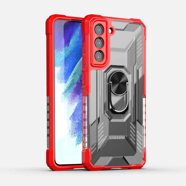 For Samsung Galaxy S21 FE PC + TPU Shockproof Protective Case with Metal Ring Holder