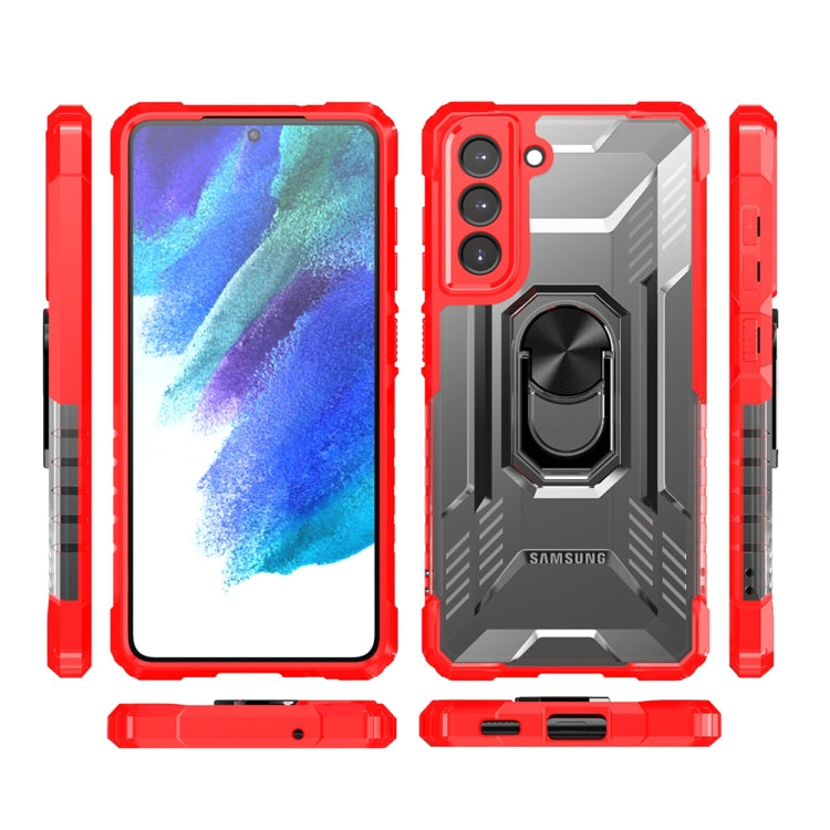 For Samsung Galaxy S21 FE PC + TPU Shockproof Protective Case with Metal Ring Holder