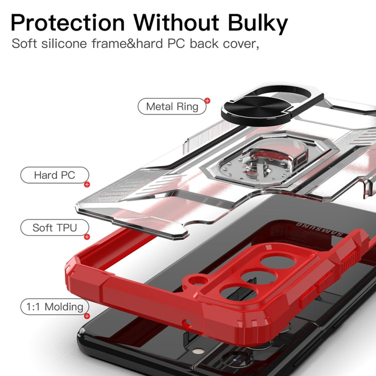 For Samsung Galaxy S21 FE PC + TPU Shockproof Protective Case with Metal Ring Holder
