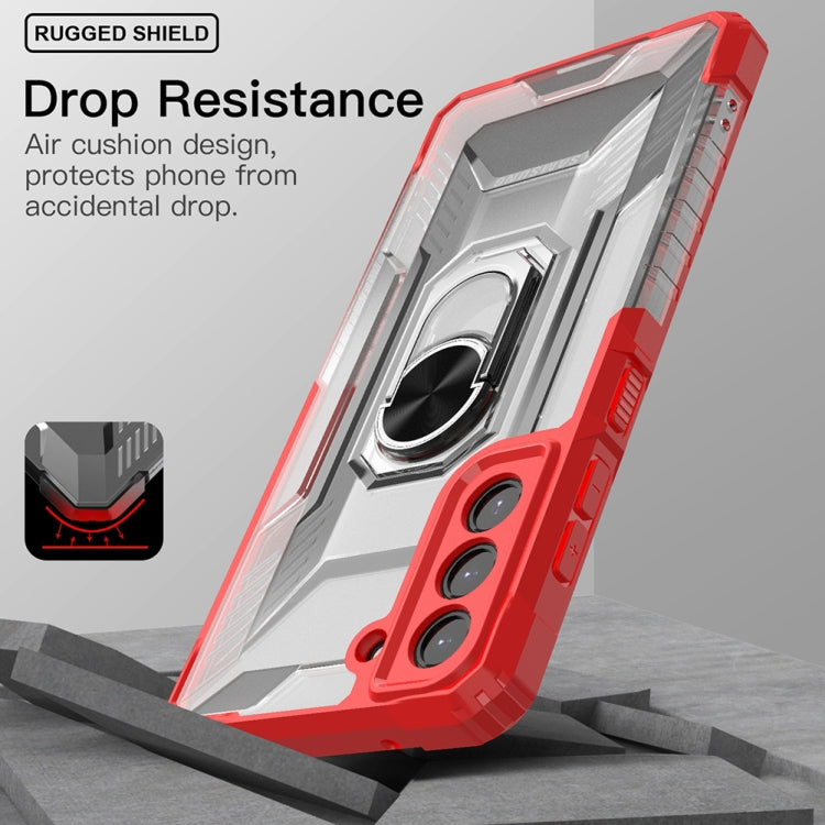 For Samsung Galaxy S21 FE PC + TPU Shockproof Protective Case with Metal Ring Holder
