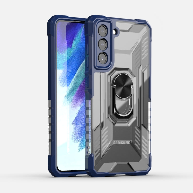 For Samsung Galaxy S21 FE PC + TPU Shockproof Protective Case with Metal Ring Holder