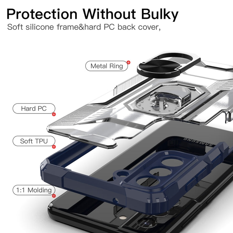 For Samsung Galaxy S21 FE PC + TPU Shockproof Protective Case with Metal Ring Holder