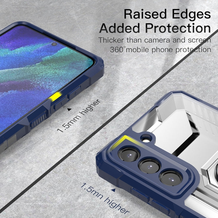For Samsung Galaxy S21 FE PC + TPU Shockproof Protective Case with Metal Ring Holder