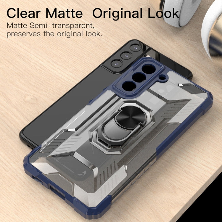 For Samsung Galaxy S21 FE PC + TPU Shockproof Protective Case with Metal Ring Holder