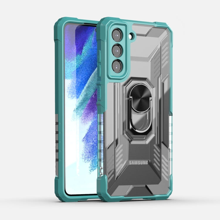 For Samsung Galaxy S21 FE PC + TPU Shockproof Protective Case with Metal Ring Holder