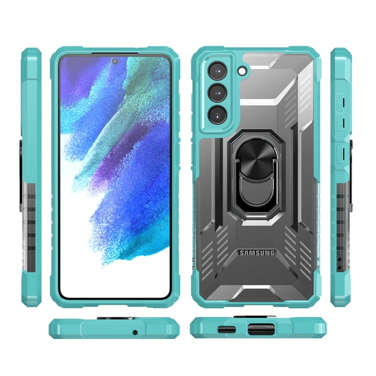 For Samsung Galaxy S21 FE PC + TPU Shockproof Protective Case with Metal Ring Holder