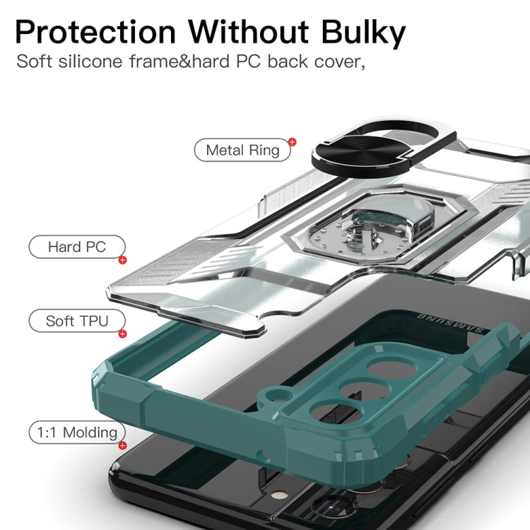 For Samsung Galaxy S21 FE PC + TPU Shockproof Protective Case with Metal Ring Holder