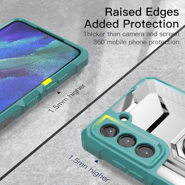 For Samsung Galaxy S21 FE PC + TPU Shockproof Protective Case with Metal Ring Holder