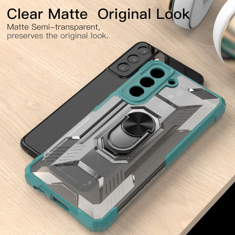 For Samsung Galaxy S21 FE PC + TPU Shockproof Protective Case with Metal Ring Holder
