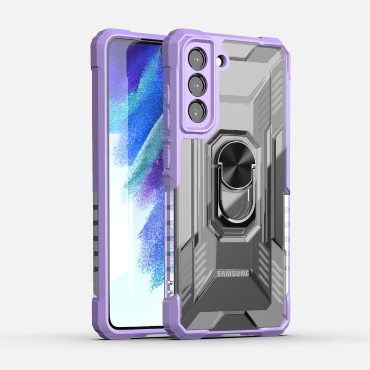 For Samsung Galaxy S21 FE PC + TPU Shockproof Protective Case with Metal Ring Holder