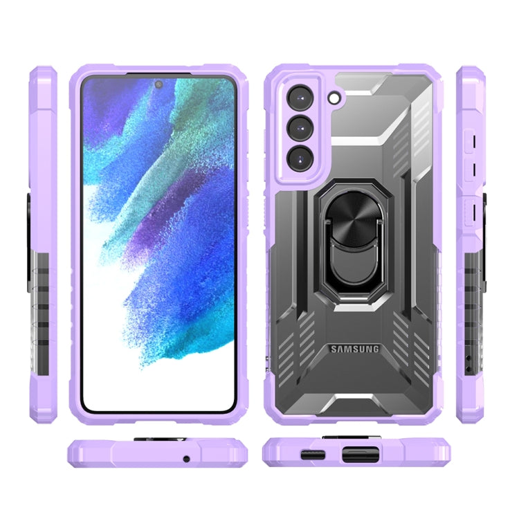 For Samsung Galaxy S21 FE PC + TPU Shockproof Protective Case with Metal Ring Holder