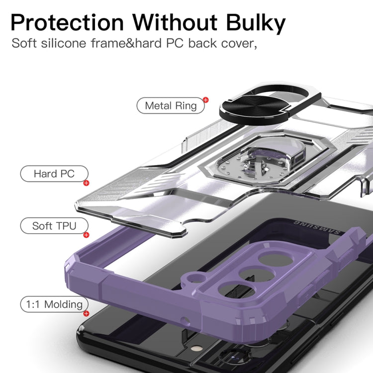 For Samsung Galaxy S21 FE PC + TPU Shockproof Protective Case with Metal Ring Holder