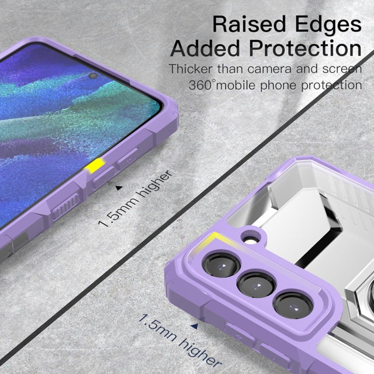 For Samsung Galaxy S21 FE PC + TPU Shockproof Protective Case with Metal Ring Holder
