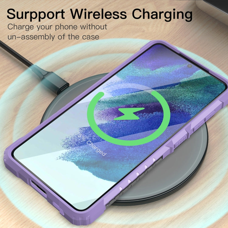 For Samsung Galaxy S21 FE PC + TPU Shockproof Protective Case with Metal Ring Holder