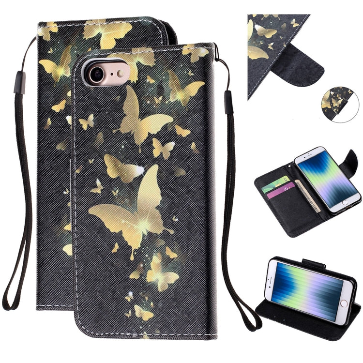 For iPhone SE 2022 / SE 2020 / 8 / 7 Colored Drawing Pattern Cross Texture Horizontal Flip PU Leather Case with Holder & Card Slots & Wallet