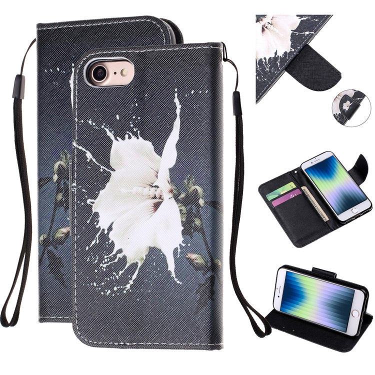 For iPhone SE 2022 / SE 2020 / 8 / 7 Colored Drawing Pattern Cross Texture Horizontal Flip PU Leather Case with Holder & Card Slots & Wallet