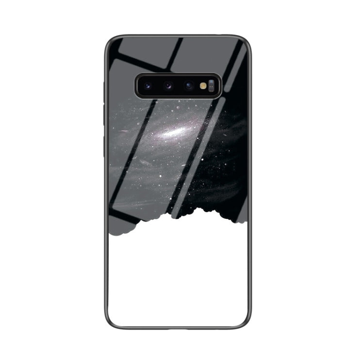 For Samsung Galaxy S10+ Starry Sky Painted Tempered Glass TPU Shockproof Protective Case
