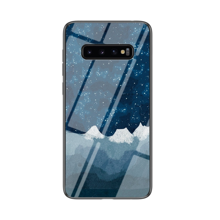 For Samsung Galaxy S10+ Starry Sky Painted Tempered Glass TPU Shockproof Protective Case