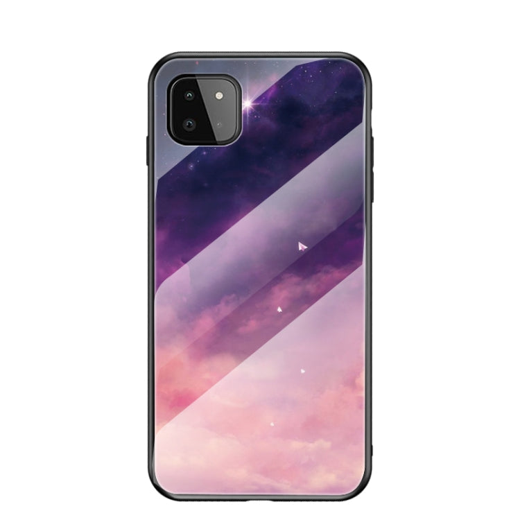 For Samsung Galaxy A22 Starry Sky Painted Tempered Glass TPU Shockproof Protective Case