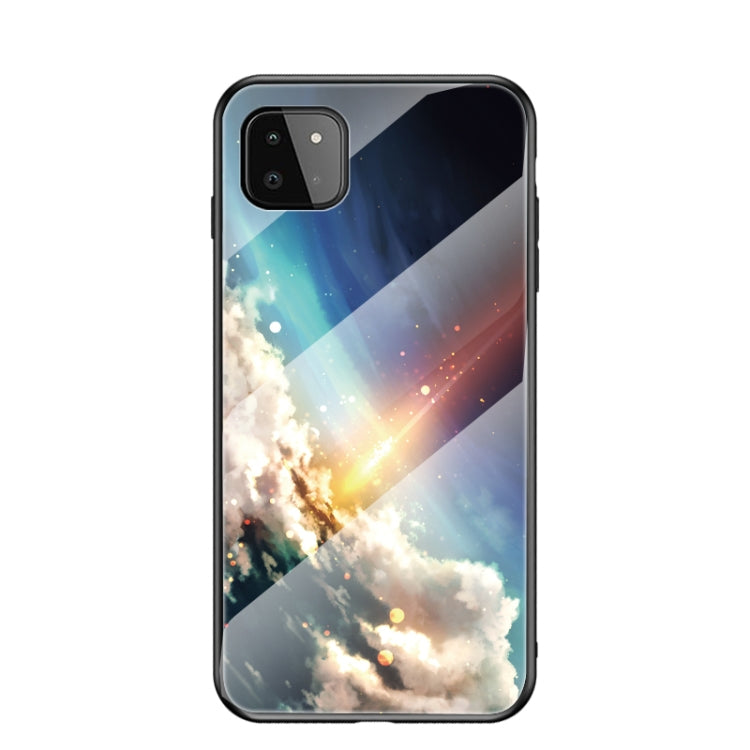 For Samsung Galaxy A22 Starry Sky Painted Tempered Glass TPU Shockproof Protective Case