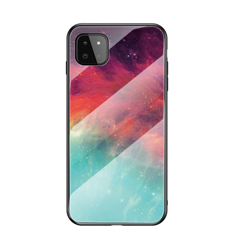 For Samsung Galaxy A22 Starry Sky Painted Tempered Glass TPU Shockproof Protective Case