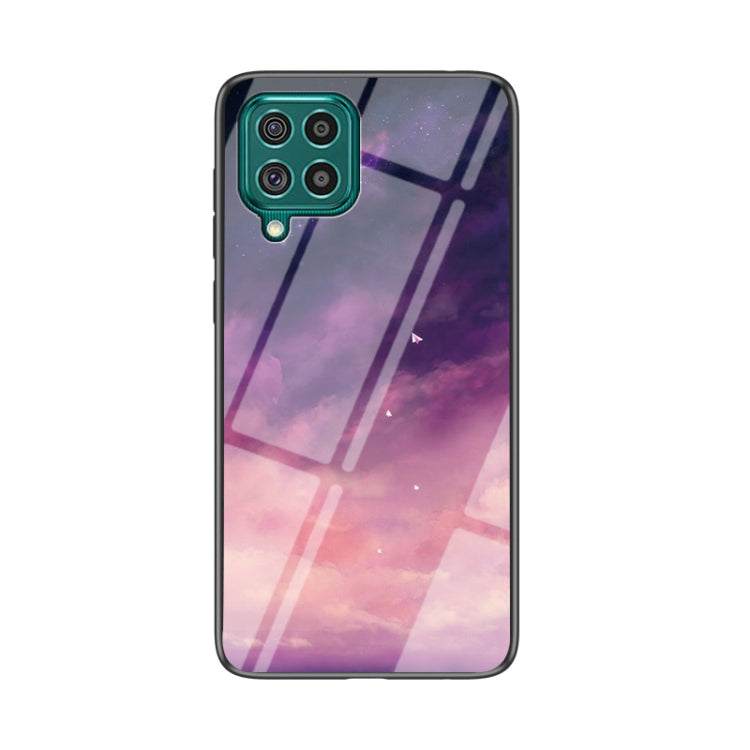 For Samsung Galaxy F62 Starry Sky Painted Tempered Glass TPU Shockproof Protective Case