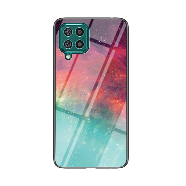 For Samsung Galaxy F62 Starry Sky Painted Tempered Glass TPU Shockproof Protective Case