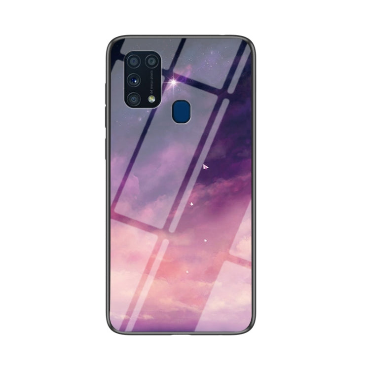 For Samsung Galaxy M31 Starry Sky Painted Tempered Glass TPU Shockproof Protective Case