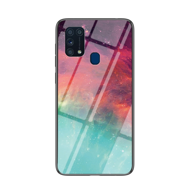For Samsung Galaxy M31 Starry Sky Painted Tempered Glass TPU Shockproof Protective Case