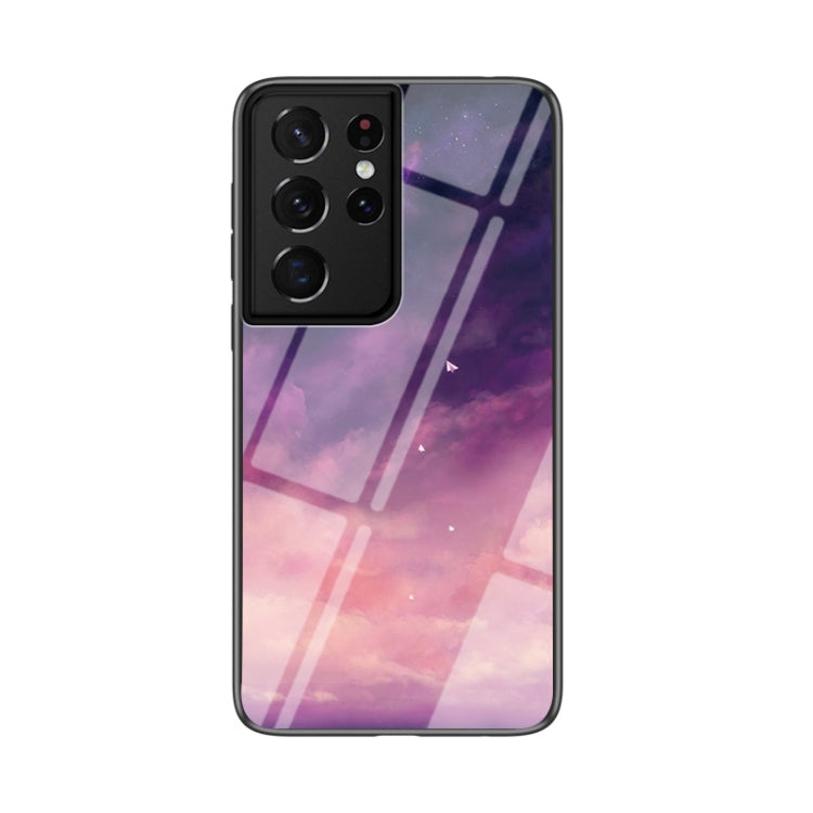 For Samsung Galaxy S21 Ultra Starry Sky Painted Tempered Glass TPU Shockproof Protective Case