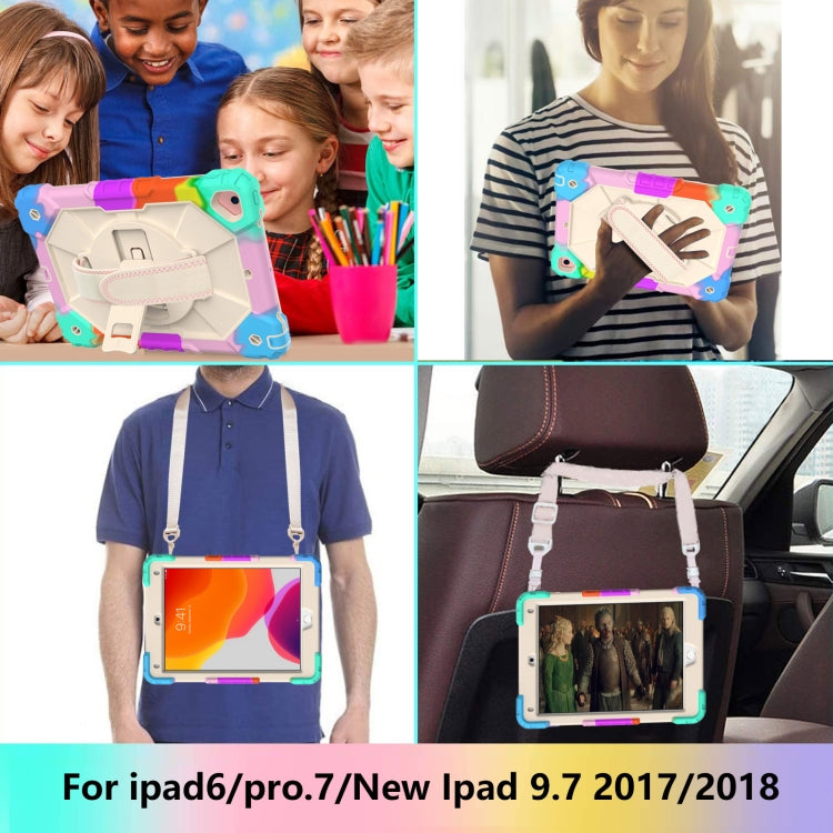 Contrast Color Robot Shockproof Silicon + PC Protective Case with Holder & Shoulder Strap For iPad 9.7 (2018) & (2017) / Air 2 / Air