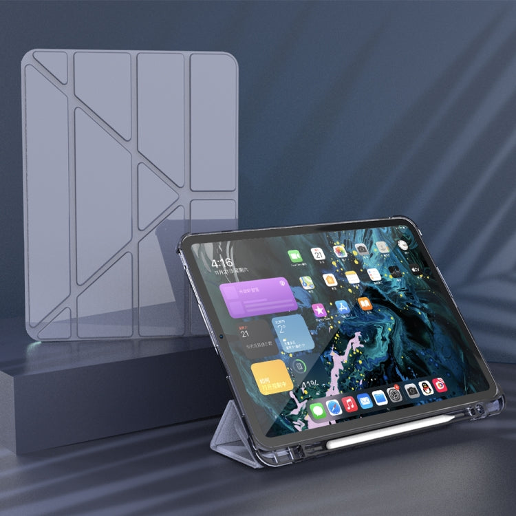 For iPad Pro 11 2022 / 2021 / 2020 Multi-folding Horizontal Flip PU Leather + TPU Aitbag Shockproof Half Paste Tablet Case with Holder & Pen Slot & Sleep / Wake-up Function