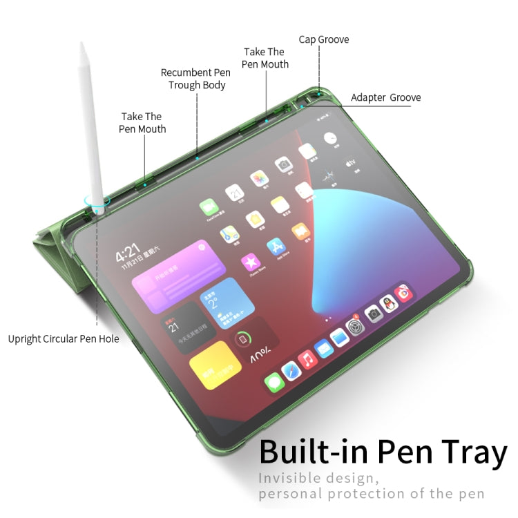 For iPad Pro 11 2022 / 2021 / 2020 Multi-folding Horizontal Flip PU Leather + TPU Aitbag Shockproof Half Paste Tablet Case with Holder & Pen Slot & Sleep / Wake-up Function