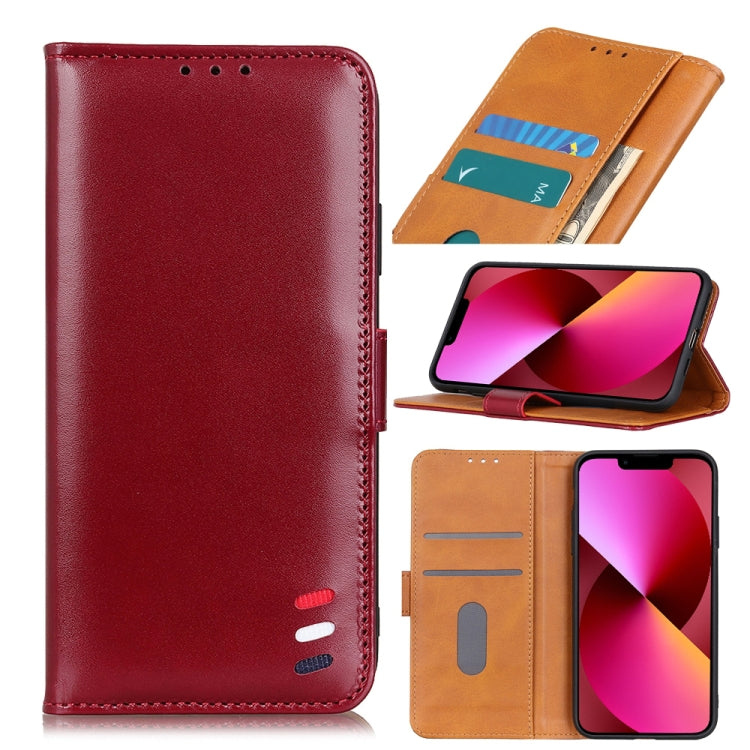 For iPhone 13 3-Color Pearl Texture Magnetic Buckle Horizontal Flip PU Leather Case with Card Slots & Wallet & Holder