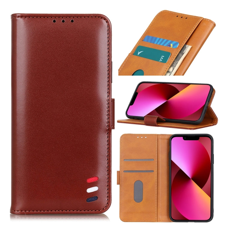 For iPhone 13 3-Color Pearl Texture Magnetic Buckle Horizontal Flip PU Leather Case with Card Slots & Wallet & Holder