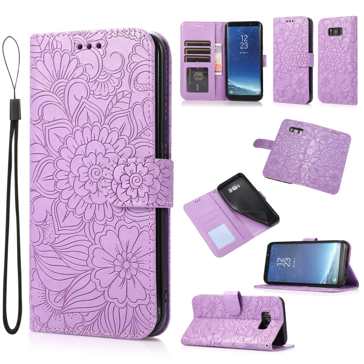 For Samsung Galaxy S8+ Skin Feel Embossed Sunflower Horizontal Flip Leather Case with Holder & Card Slots & Wallet & Lanyard