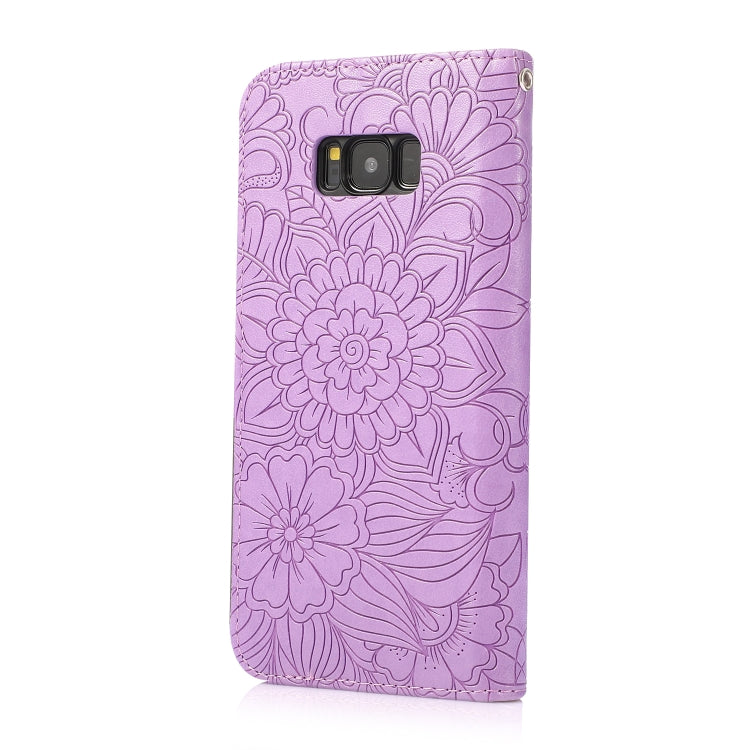 For Samsung Galaxy S8+ Skin Feel Embossed Sunflower Horizontal Flip Leather Case with Holder & Card Slots & Wallet & Lanyard