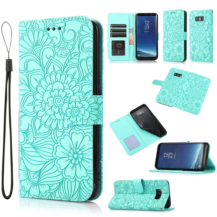 For Samsung Galaxy S8+ Skin Feel Embossed Sunflower Horizontal Flip Leather Case with Holder & Card Slots & Wallet & Lanyard
