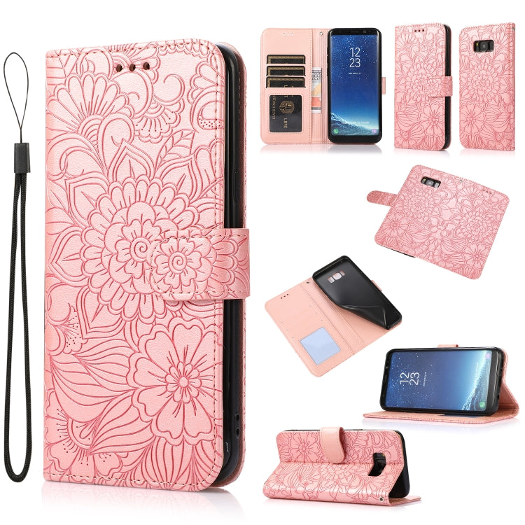 For Samsung Galaxy S8+ Skin Feel Embossed Sunflower Horizontal Flip Leather Case with Holder & Card Slots & Wallet & Lanyard