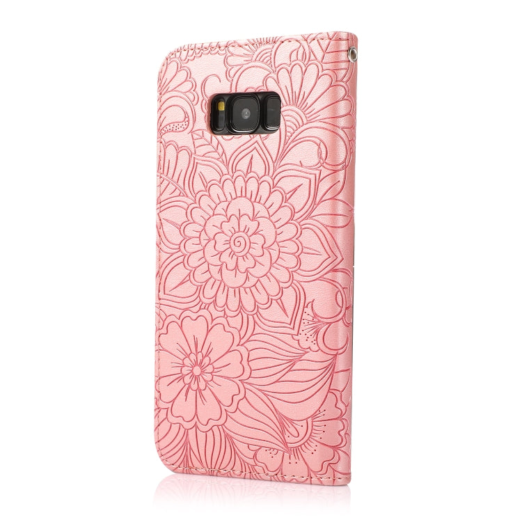 For Samsung Galaxy S8+ Skin Feel Embossed Sunflower Horizontal Flip Leather Case with Holder & Card Slots & Wallet & Lanyard