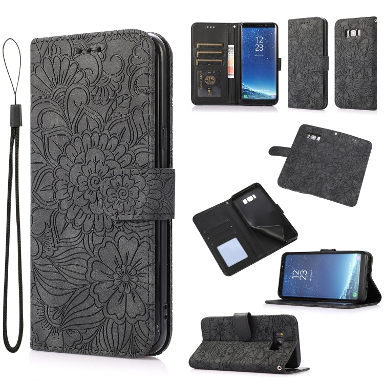 For Samsung Galaxy S8+ Skin Feel Embossed Sunflower Horizontal Flip Leather Case with Holder & Card Slots & Wallet & Lanyard