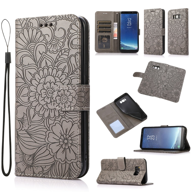 For Samsung Galaxy S8+ Skin Feel Embossed Sunflower Horizontal Flip Leather Case with Holder & Card Slots & Wallet & Lanyard