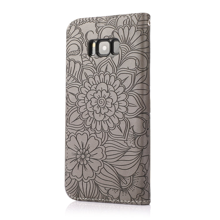 For Samsung Galaxy S8+ Skin Feel Embossed Sunflower Horizontal Flip Leather Case with Holder & Card Slots & Wallet & Lanyard