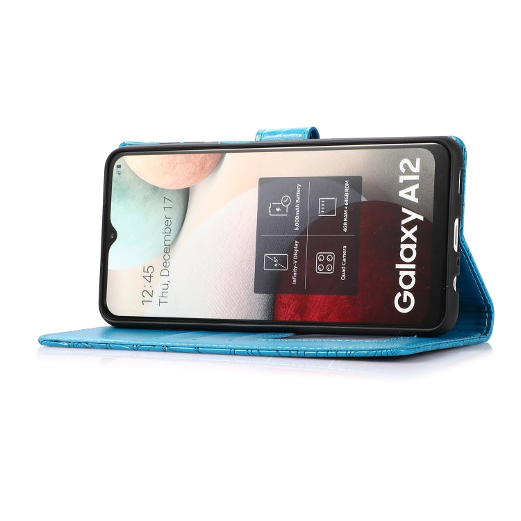 For Samsung Galaxy A12 Skin Feel Embossed Sunflower Horizontal Flip Leather Case with Holder & Card Slots & Wallet & Lanyard