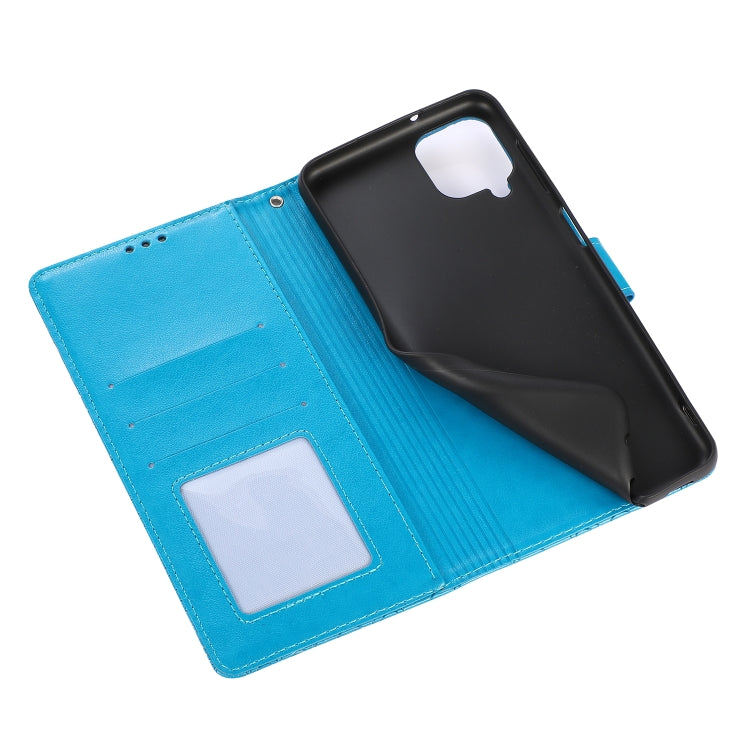 For Samsung Galaxy A12 Skin Feel Embossed Sunflower Horizontal Flip Leather Case with Holder & Card Slots & Wallet & Lanyard