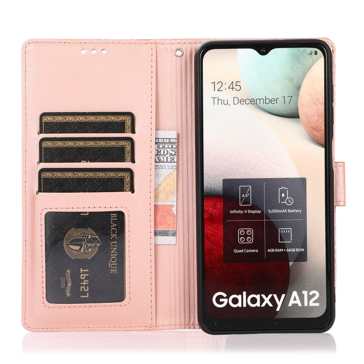 For Samsung Galaxy A12 Skin Feel Embossed Sunflower Horizontal Flip Leather Case with Holder & Card Slots & Wallet & Lanyard